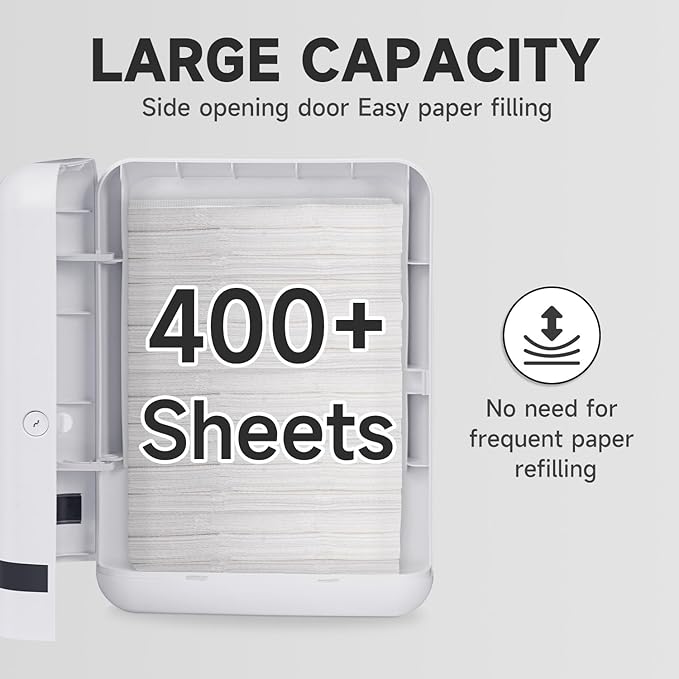 AIKE 400 Sheets Multifold Paper Towel Dispenser Wall Mount for Commercial with Lock Large Capacity, White (Folded Size 9.0" x 3.5" Or Smaller)