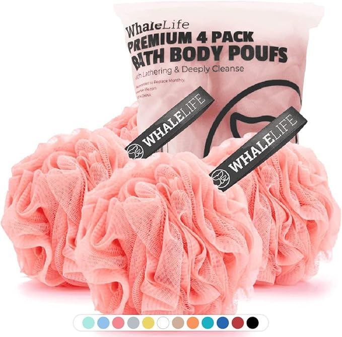 Loofah Sponge Bath Sponge for Women Men 4 Pack (Pink)