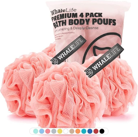 Loofah Sponge Bath Sponge for Women Men 4 Pack (Pink)