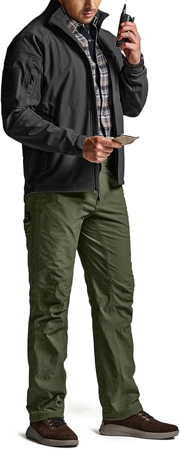 CQR Men's Winter Fleece Lined Pants, Water-Resistant Outdoor Stretch Work Pants, Windproof Casual Pants with Pockets