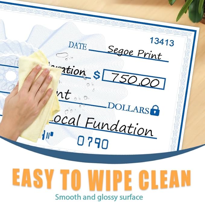Big Check Giant Check 40x16 Inch Double-Sided Reusable Award Supply | Dual-Color Dry Erase Board for Corporate Events & Fundraisers (Black/Blue) with 2 Markers & Guide