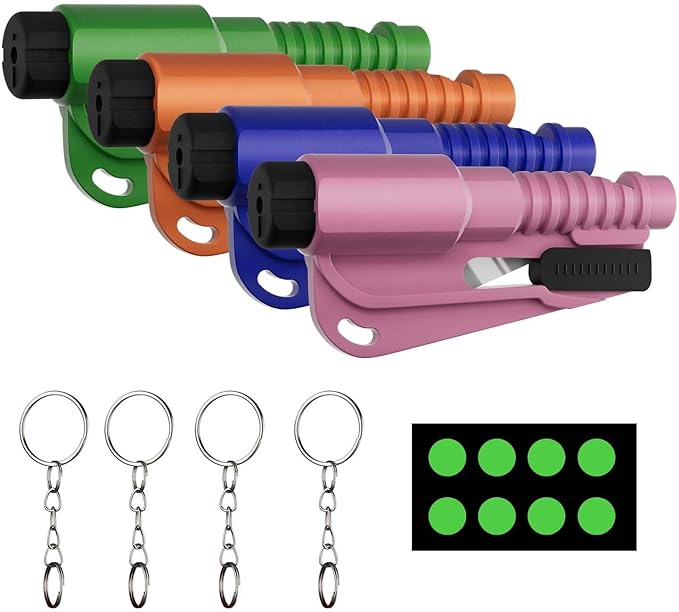 4 Pack Window Breaker Seatbelt Cutter Car Window Breaker Tool – Emergency-Proven 3-in-1 Escape Tool with Glass Breaker, Seatbelt Cutter & Whistle – Portable Keychain Design, Multi-Car Safety Kit