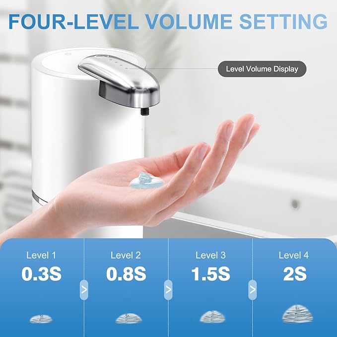 Automatic Liquid Soap Dispenser, 12.8oz/380ml Wall Mount Touchless 4 Adjustable Soap Levels,Liquid Hand Soap Dish soap USB Rechargeable with Infrared Motion Sensor for Bathroom,Kitchen,Office