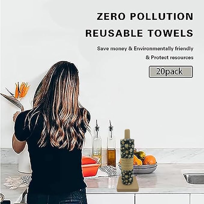 Reusable Paper Towel Rolls 20 Pack,Washable Napkin Cloth Value Set of 4 Colors 20 Pack of Paperless Towel-100% Cotton, Super Soft, Absorbent Made to Last (Sunflower)