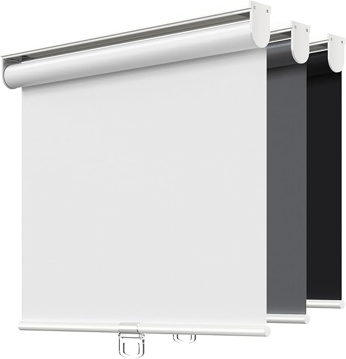 Cordless Roller Shades Blackout Blinds for Windows Room Darkening Rolled Up Shades with Spring System, UV Protection Window Shades Door Blinds for Home and Office (White, 43" W x 72" H)
