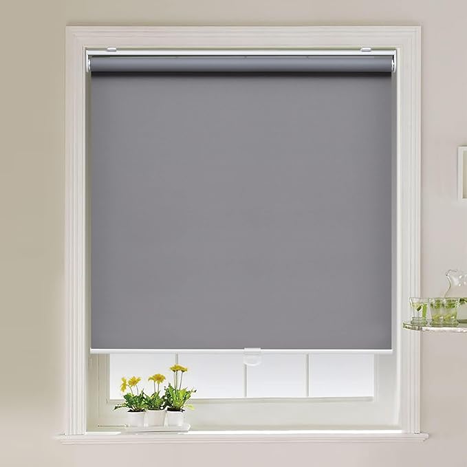 AOSKY Cordless Roller Shades Blackout Blinds for Windows Room Darkening Rolled Up Shades with Spring System, UV Protection Window Shades Door Blinds for Home and Office (31.5" W x 72" H, Grey)