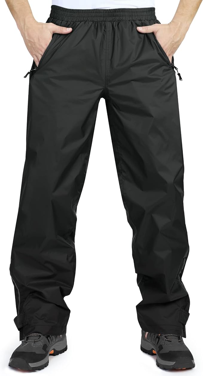 33,000ft Men's Rain Pants, Waterproof Rain Over Pants, Windproof Outdoor Pants for Hiking, Fishing