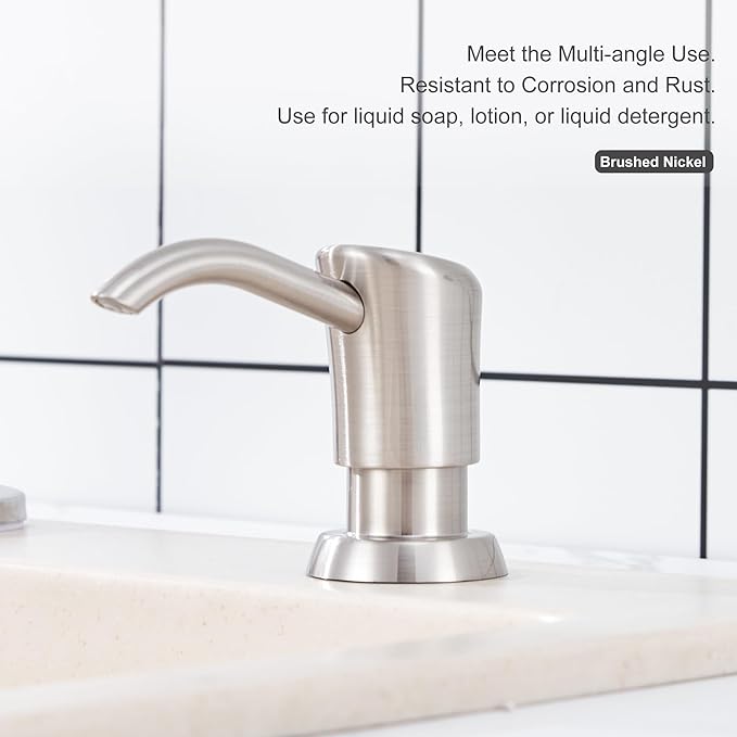 GAGALIFE Built in Sink Soap Dispenser or Lotion Dispenser for Kitchen Sink, Brushed Nickel ABS Pump Head, with 17 Ounce Large PET Soap Bottle