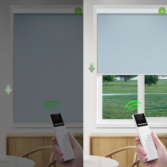 ZSHINE Motorized Blackout Window Blinds Customize Width (23-95 Inches) Remote Control Wireless and Rechargeable Roller Shades Blinds for Windows, Home, Office, Hotel, Club, Restaurant (82010L)