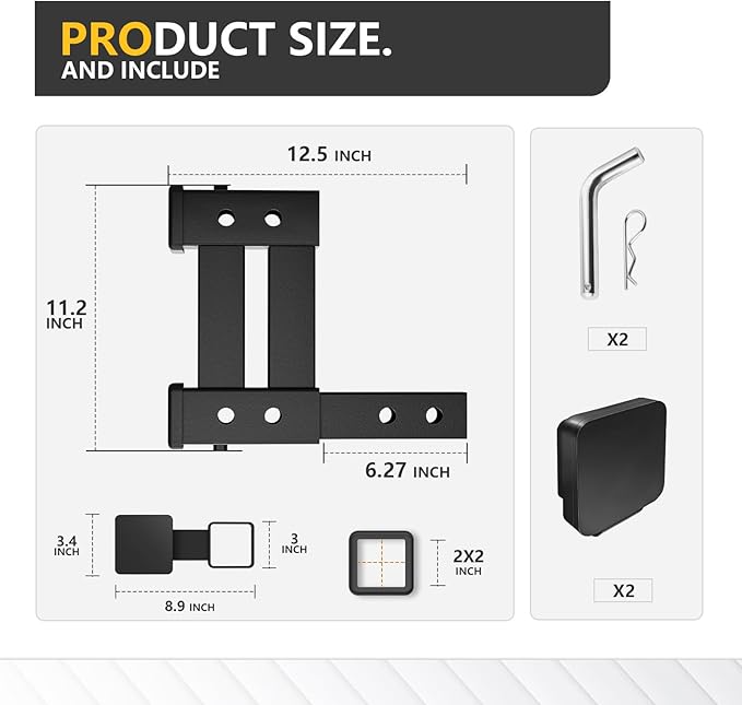 Dual Hitch Extender, 2 Inch Hitch Extension, Drop-Rise Tow Trailer Hitch Adapter, 4000 LBS Capacity Double Receiver Extender Fits Standard 2" Class III & IV Receivers for Cargo Carrier Bike