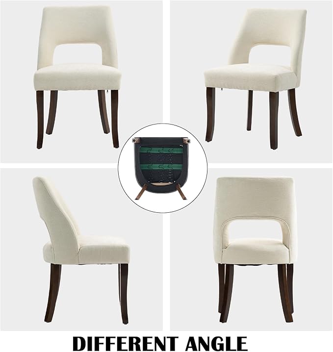UVV Wooden Dining Chairs Set of 6, Mid Century Modern Chenille Upholstered Dining Room Chair Kitchen Chairs, Farmhouse Dinner Chair with Solid Wood Legs for Kitchen Dining Room, Beige-Chenille