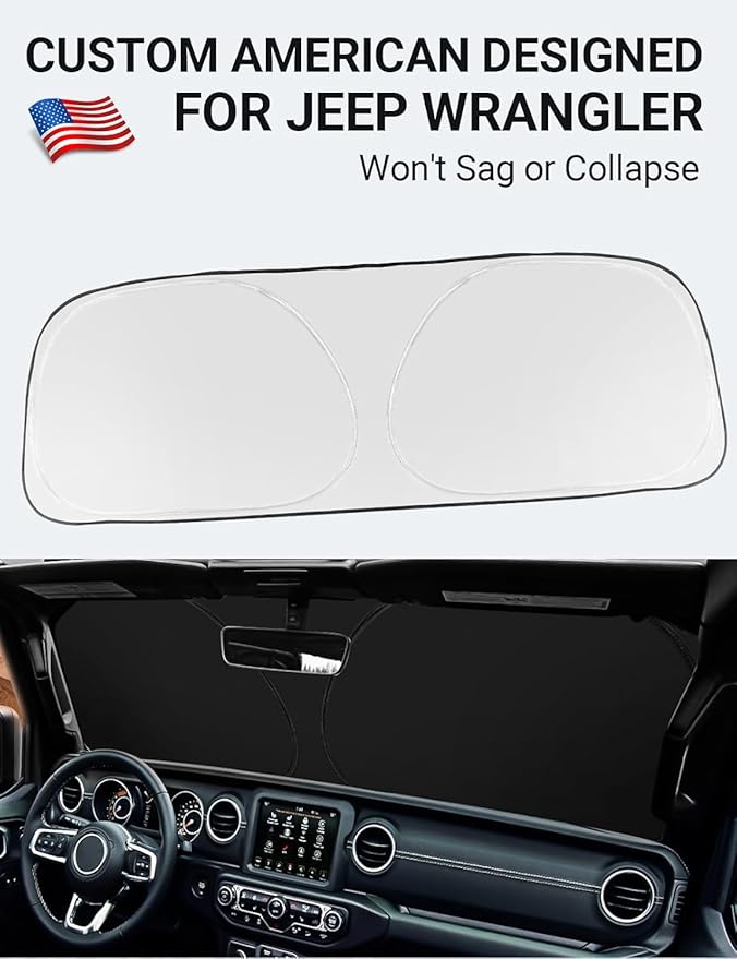 Proadsy 2025 Upgrade Windshield Sun Shade Custom Fit Jeep Wrangler JL JLU & Gladiator JT 2018-2024 2025 4-Layer Foldable Front Sunshade Protector Sun Visor Blocks UV Rays Keep Car Cooler Accessories