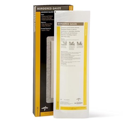 Medline Bordered Gauze, 6" x 6" Adhesive Island Wound Dressing, Sterile, 15 Count