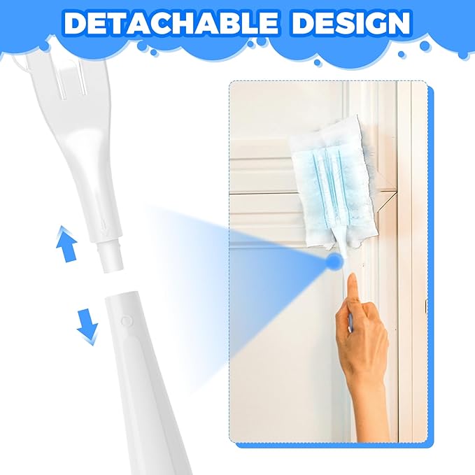 3PCS Duster Refills Folding Handles Set Compatible with Swiffer Dusters,Disposable Static Dust Removal Brush Handle for Dusting Electronics,Furniture,Blinds,Ceiling Fans (3, White)