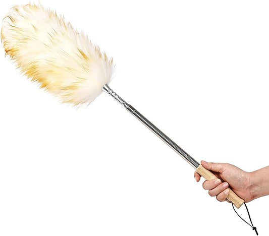 Lambswool Duster Extendable 31-88 Inch, Anti-Static Flexible Head, Stainless Steel Pole for High Ceilings, Fans, Interior & Roof Dusting - Yellow & White