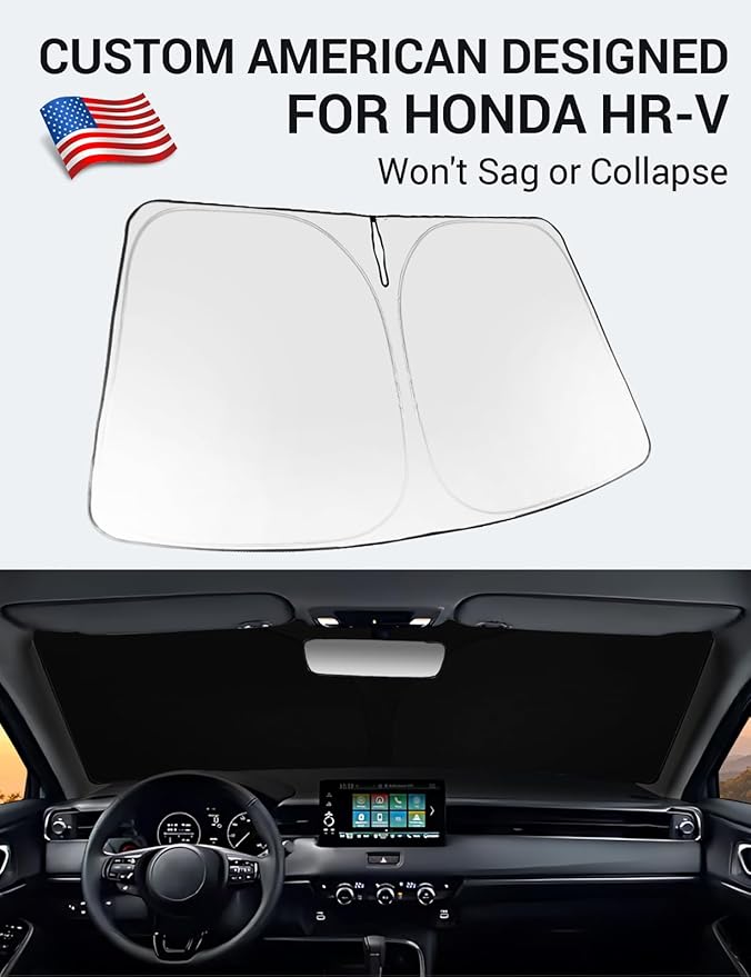Proadsy 2025 Upgrade Windshield Sun Shade Custom Fit Honda HRV 2022-2025 Foldable Front Sunshade Protector Sun Visor Blocks UV Rays Keep Car Cooler Accessories