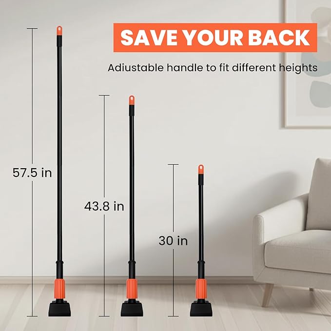 (1PK) Commercial Mop Handle Heavy Duty with Jaw Clamp Industrial Steel Mop Stick with 58” Long Handle Wet Mop Handle Gripper-Savety Orange