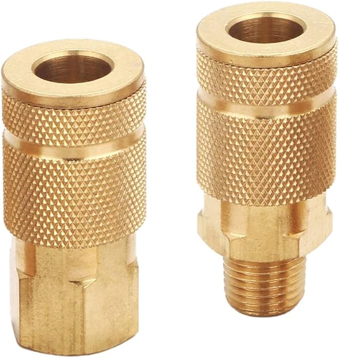 Coupler and Plug Kit (7 Piece), Automotive Type C, 1/4 Inch NPT, Solid Brass Quick Connect Air Fittings Set
