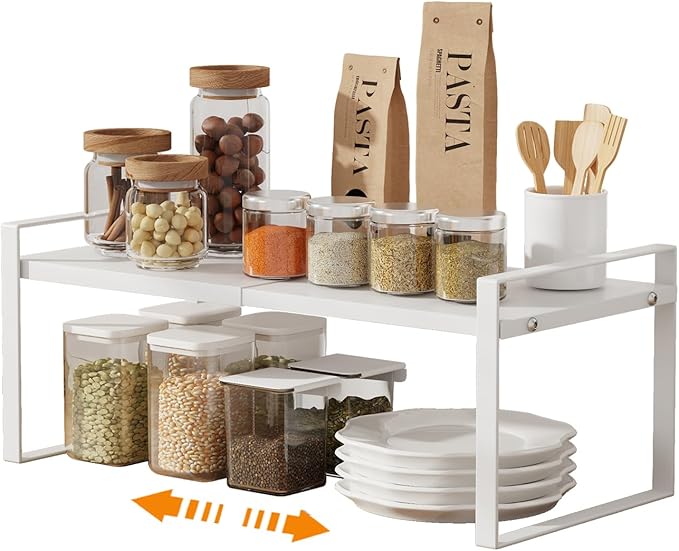 Cabinet Shelf Expandable Cupboard Under Sink Countertop Organizer Riser Rack for Kitchen Pantry Home Organization Extra Storage Space Saver Heavy Duty