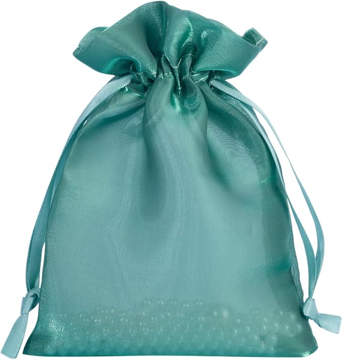 QIANF 20 Pcs Dark Green Small Organza Bags 3X4 inch for Wedding Favors with Drawstring, Mini Mesh Gift Bags Jewelry Pouch for Candy Bridal Shower Party Favor Baby Shower Christmas