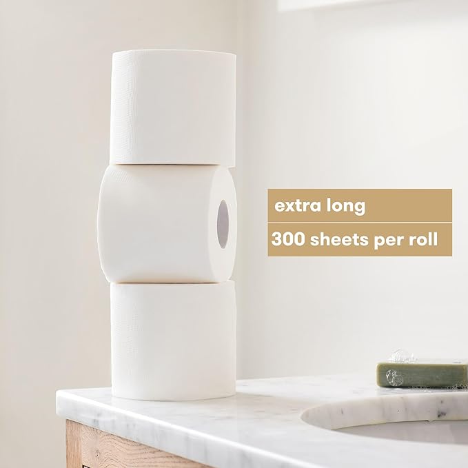 Bumboo Bamboo Toilet Roll 24 Pack | Toilet Paper 3 ply, 300 Sheets | Plastic-Free, Soft, Strong, Sustainable & Biodegradable Toilet Tissue