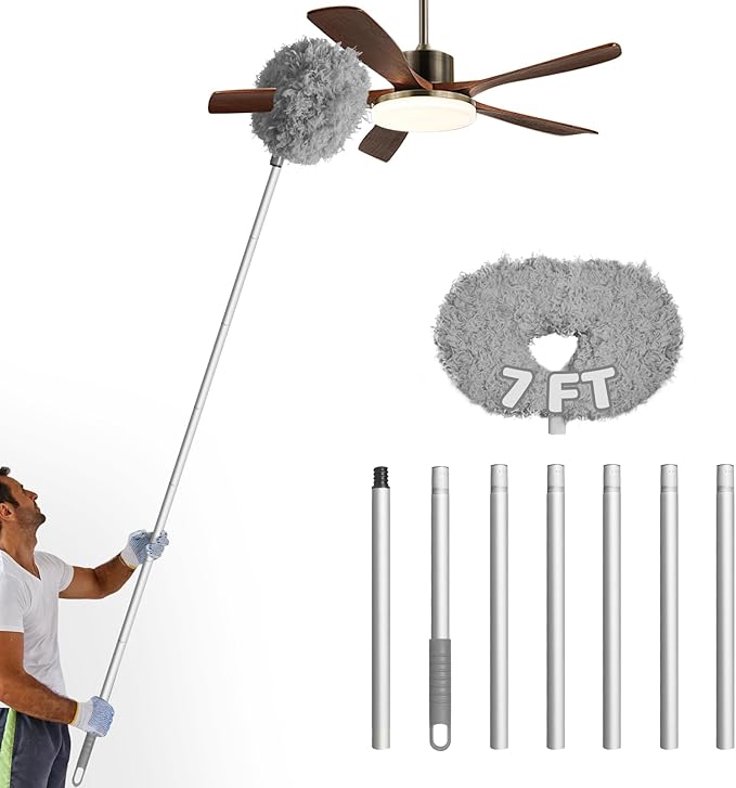 Storystore Ceiling Fan Cleaner Duster with Extension Pole, Adjustable from 13 to 84 Inches, Removable Fan Blade Cleaner (Grey-7FT)