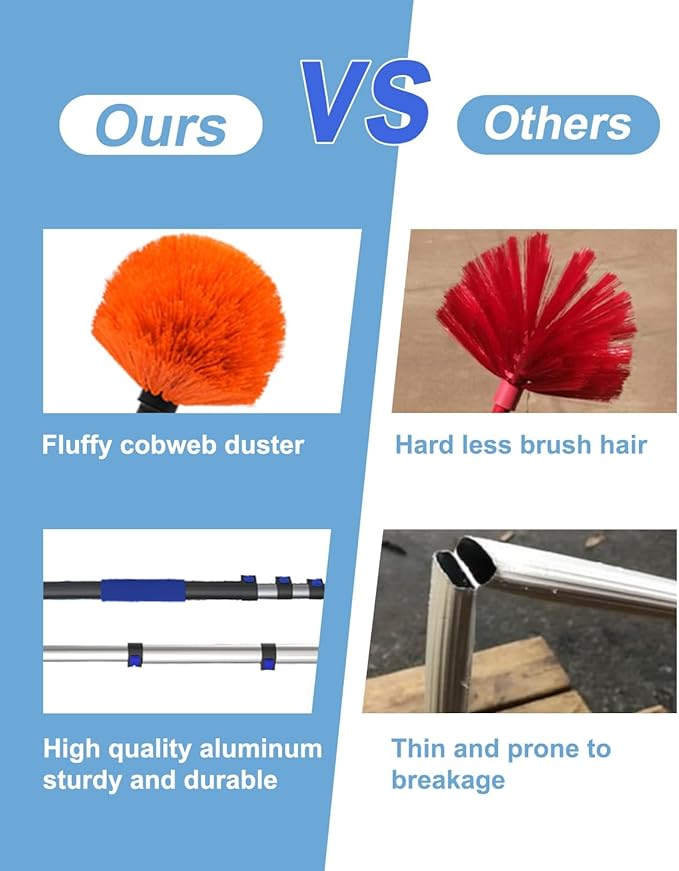 26FT Reach Cobweb Duster, Outdoor Spider Web Cleaner Brush with 5-20FT Telescoping Extension Pole, Aluminium Heavy Duty, Medium Stiff Bristles Spider Web Brush for Outdoor & Indoor Cleaning
