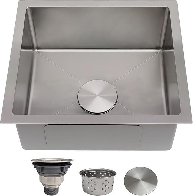 16 Inch Bar Sink Undermount – Delironexu 18 Gauge Stainless Steel Small Kitchen Sink, 16"x18"x8" Small Bar Sinks, Wet bar sink with Brushed Finish for Outdoor, RV, and Prep Use