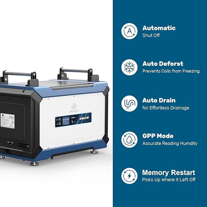 ARGENDON 145 Pint Crawl Space/Basement Dehumidifier with Drain Hose, Commercial Dehumidifiers for Large Space, Industrial, Water Damage, Auto Defrosting, 5 Years Limited Warranty