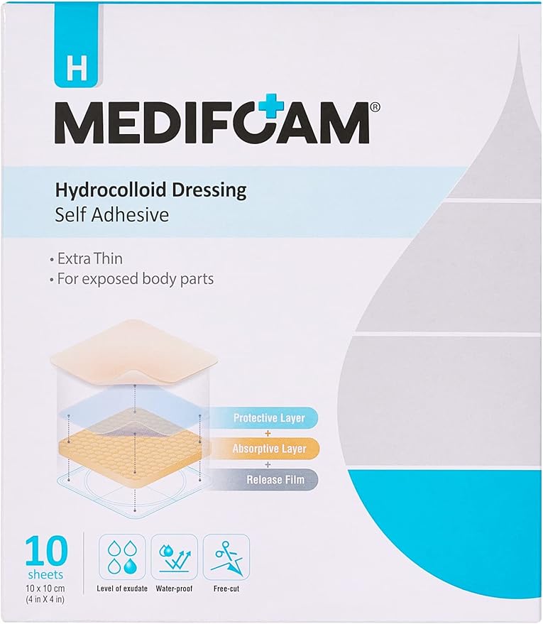 H Hydrocolloid Dressing Self Adhesive (4"x4"/10 Pack) Extra Thin Large Koean Hydrocolloid Wound Dressing | Healing Bandage for Bedsore, Burn, Blister, Sterile, Waterproof