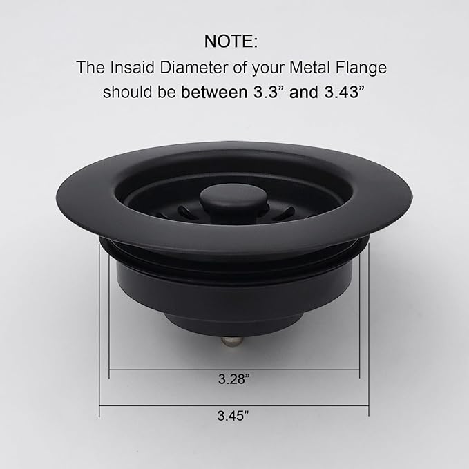 Garbage Disposal Strainer and Stopper with Decorative Disposal Flange in Black, Fit 3.5 Inch Standard Drain Hole