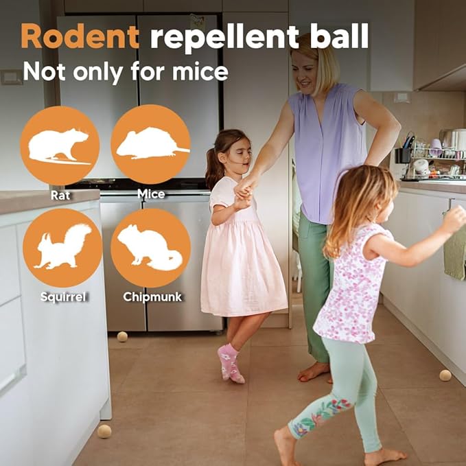 Rodent Repellent with Peppermint Oil, Mouse Repellent, Mice Repellent Balls for Indoor Outdoor, Rodents Repellent for House, Rat Deterrent Outdoor, Moth Balls for Outdoor Use - 10 Pack