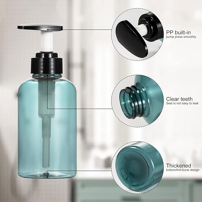 Yebeauty Empty Pump Bottle 10oz, 2 PCS Shampoo Bottles Dispenser with Pump Refillable Containers, 300ml Clear Blue