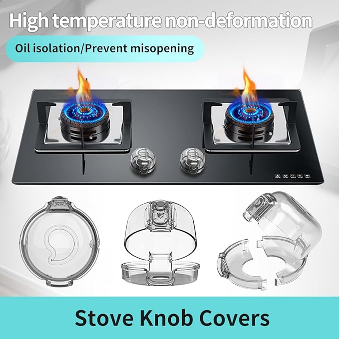 Stove knob Safety Covers (5-Pack) - Child Proof Gas Stove Knob Locks, Baby Proofing Safety Covers for Gas Stoves & Ovens, Heat Resistant & Durable, Easy to Install, Transparent