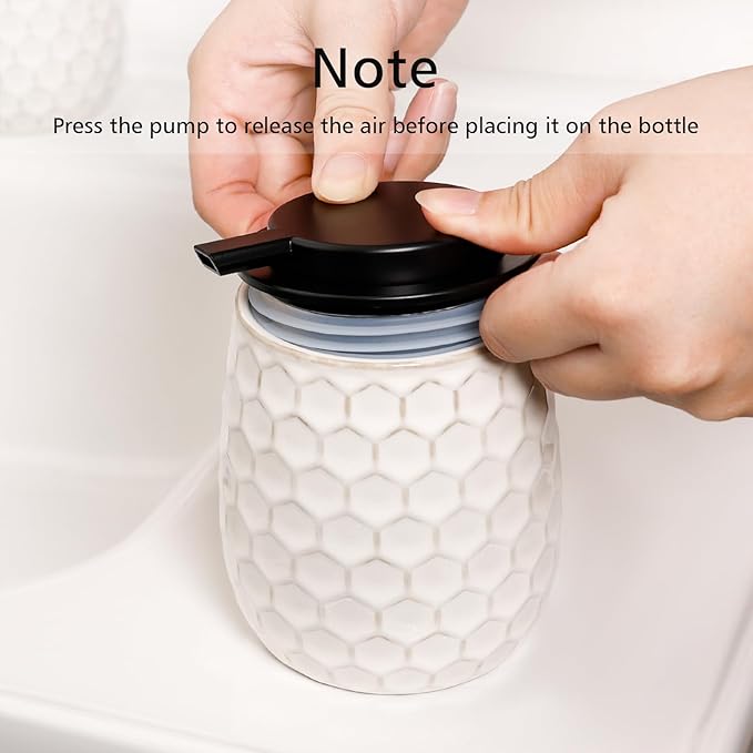 Foaming Soap Dispenser, 13OZ Ceramic Foam White Hand Soap Dispenser with Honeycomb Design for Kitchen or Bathroom, Refillable Dish Lotion Dispenser, ANTIS'S HOME