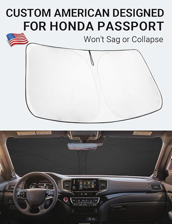 Proadsy 2025 Upgrade Windshield Sun Shade Custom Fit Honda Passport 2019-2024 2025 4-Layer Foldable Front Sunshade Protector Sun Visor Blocks UV Rays Keep Car Cooler