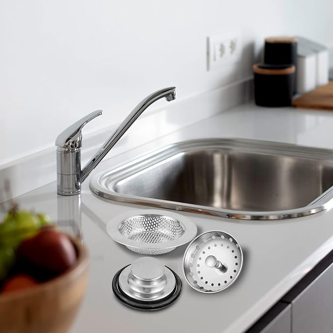 3 Pieces Kitchen Sink Stopper Strainer, Garbage Disposal Plug, Anti-Clogging Stainless Steel Sink Disposal Stopper, Perforated Basket Drain Filter Sieve or Keep Water for Standard Kitchen Sink Drain