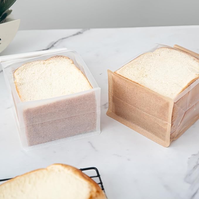 50 Pcs Bread Bags for Homemade Breads with Window, 6.3 x 5.1 x 10.3 Inch Tin Tie Tab Lock Resealable Bakery Loaf Bags for Packaging Sourdough Bread, Cookies, Bagels, Pastry