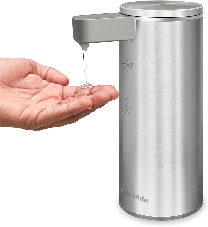 Automatic Soap Dispenser Stainless Steel with Sensor Infrared Soap Dispenser Electric IPX5 Waterproof USB-C Charging Motion Sensor for Kitchen & Bathroom (Silver)