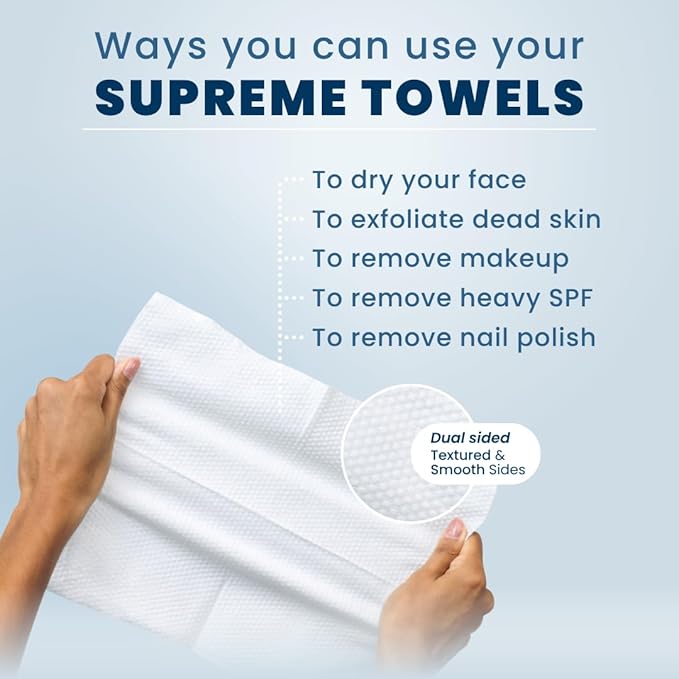 Clean Skin Club Clean Towels XL® Supreme, 100% USDA Biobased Face Towel, Disposable Face Towelette, Eczema Association Accepted, Thicker Textured Makeup Remover Dry Wipes, 1 Pack, 50 Ct
