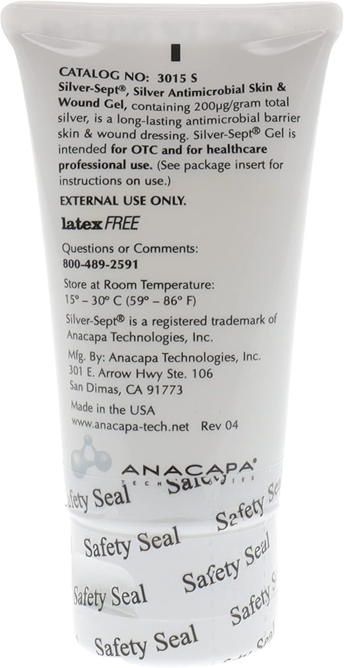 Silver-Sept-Silver Skin and Wound Gel 1.5 oz, Tube for Foot and Leg Ulcer Treatment, 1st and 2nd Degree Burn Care