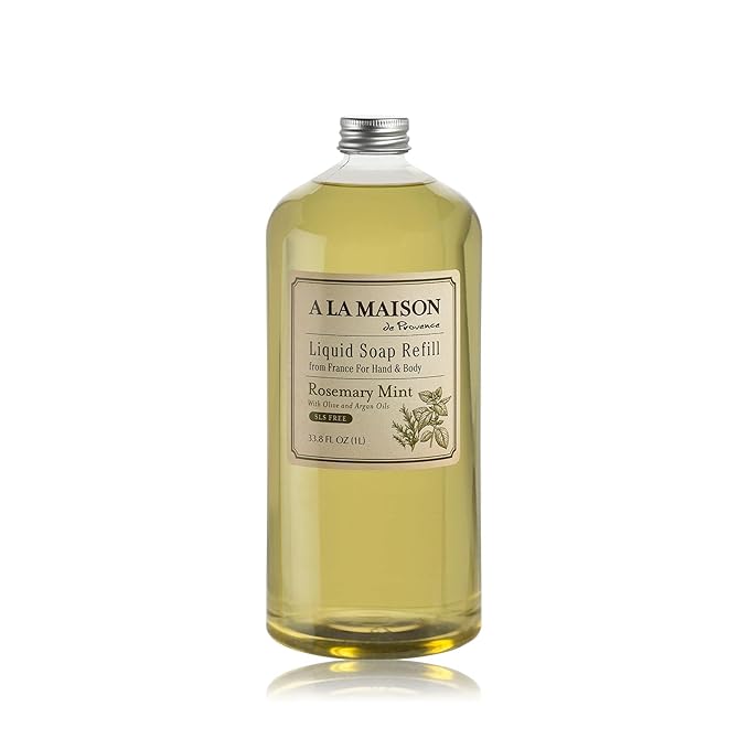 A LA MAISON Rosemary Mint Liquid Soap Bottles Moisturizing Natural Hand Wash Soap, Triple French Milled, Gentle To Hands, 33.8 Fl Oz