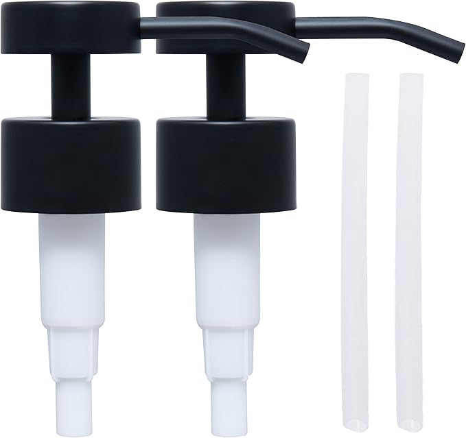 Elegant Flat Top Stainless Steel Soap and Lotion Dispenser Pumps (Black Matte, 2 Pack)