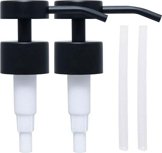 Elegant Flat Top Stainless Steel Soap and Lotion Dispenser Pumps (Black Matte, 2 Pack)