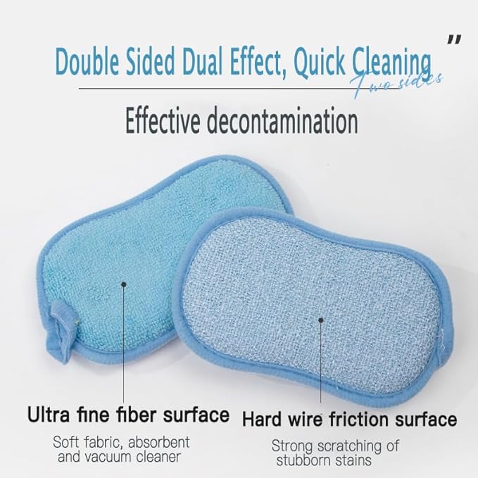 Multi Kitchen Sponge,Dish Sponge,Scrub Sponges,Double Sided Cleaning,Non Scratch,Ultra fine Fiber Wiping+Stainless Steel Wire to Remove Stubborn Stains,Durable Thickening (Large 5-Pack)