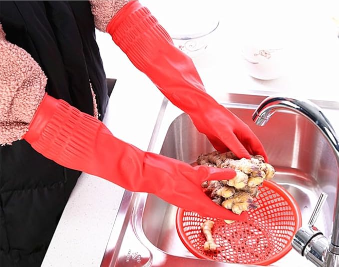 Rubber Cleaning Gloves Kitchen Dishwashing Glove 2-Pairs And Cleaning Cloth 2-Pack,Waterproof Reuseable.(Small)
