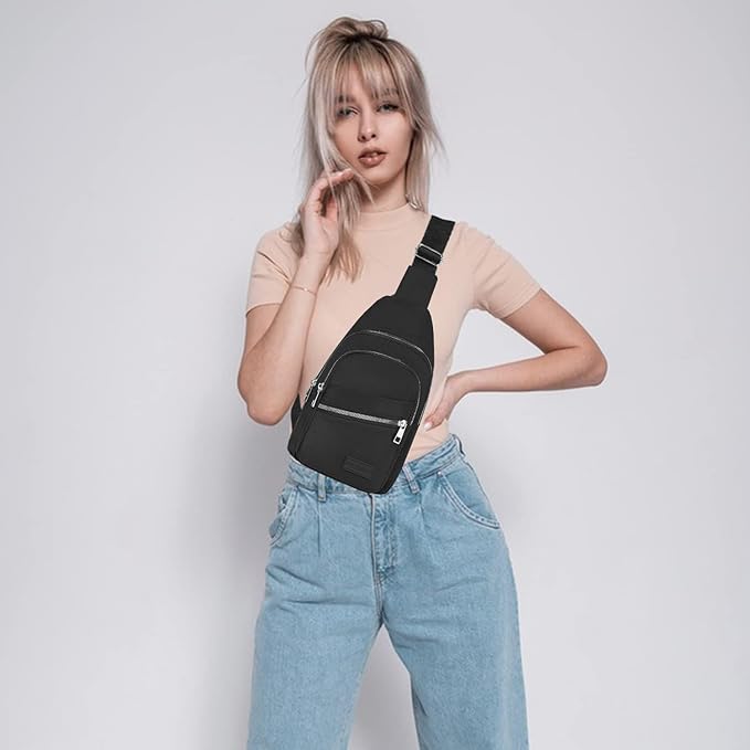 Cross Body Bag Small Sling Backpack Sling Bags Hiking Daypacks Crossbody Bags for Women Men - Silver Zipper
