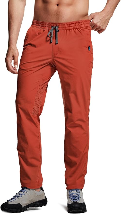 CQR Men's Lightweight Vent Hiking Pants, Water-Resistant & Breathable Sports Outdoor Athletic Pants with Elastic Waist