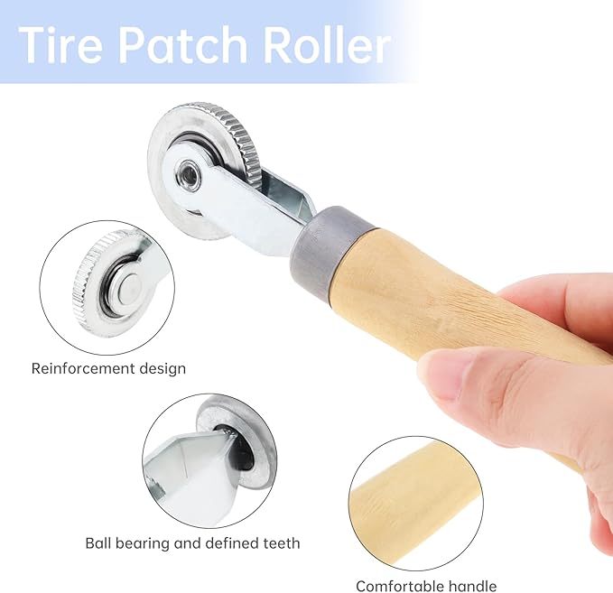 Air Tire Repair Polish Patch Tools, Include 2500rpm Low Speed Air Tire Buffer, Tire Inner Liner Scraper, Patch Roller, Tungsten Steel Buffing Wheel 42mm 55mm