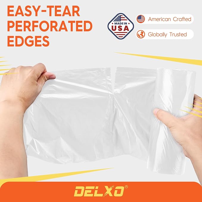 Delxo 55-60 Gallon Trash Bags, 100 Count – 0.9 Mil Medium Duty Garbage Bags, Durable & Puncture-Resistant Plastic Bolsas para basura, Perforated Design– Made in USA for Kitchen, Yard, Office (Clear)